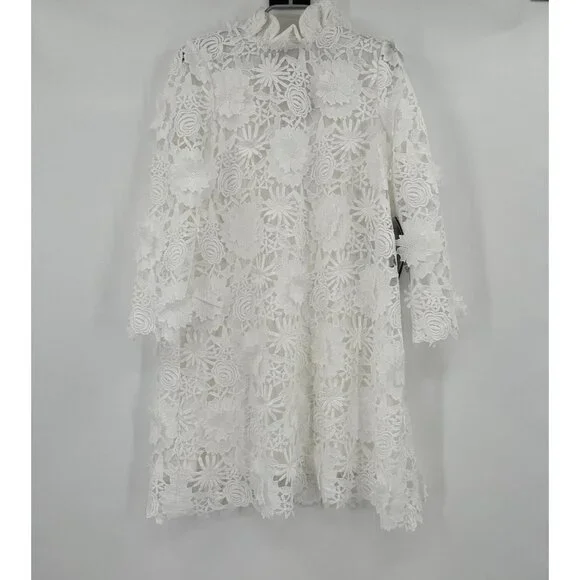 Tuckernuck White Guipure Lace Daphne Dress sz M Ruffle Collar Bow Cocktail  Party Mini